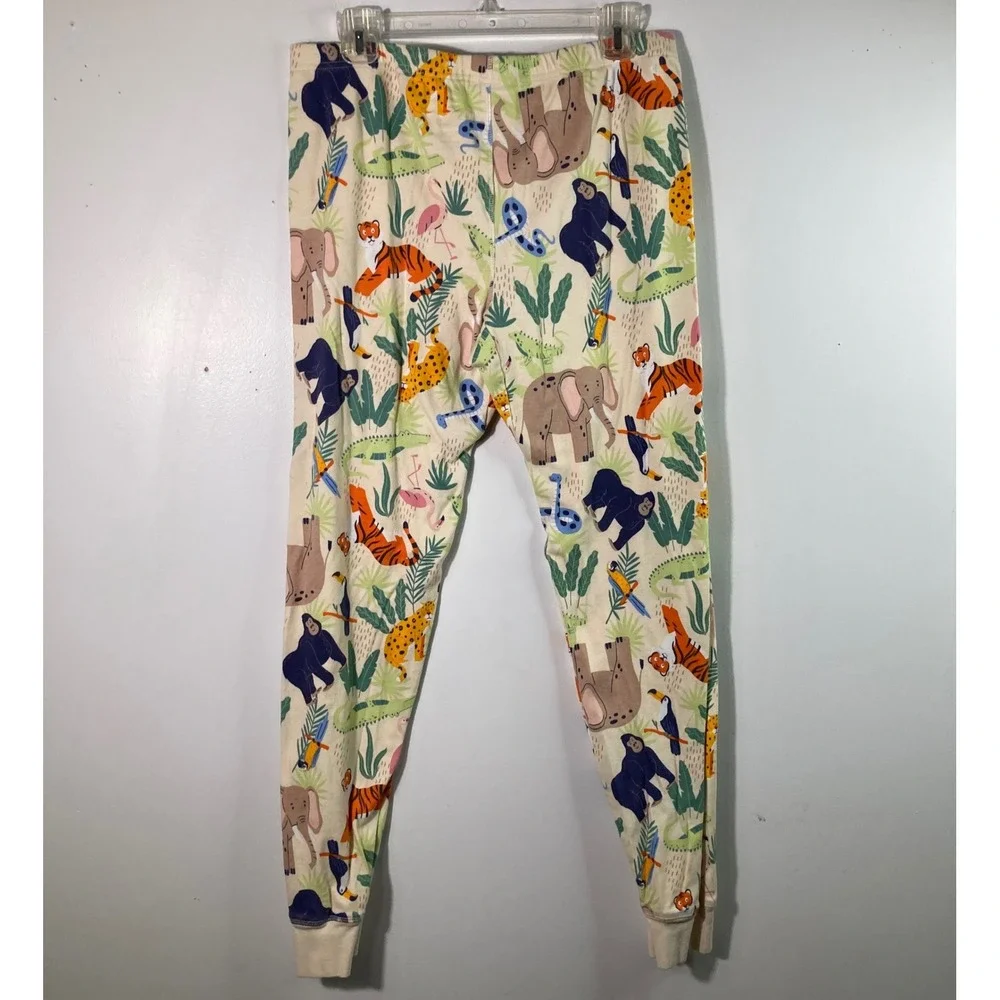 Landry's Adult Large‎ Pajama Set Long Sleeve Pants Cream Jungle Animals Print L
